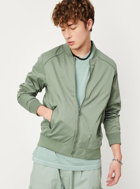 Men Solid Bomber Jacket