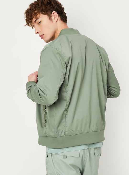 Men Solid Bomber Jacket