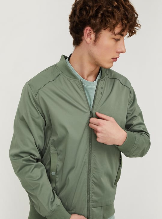 Men Solid Bomber Jacket