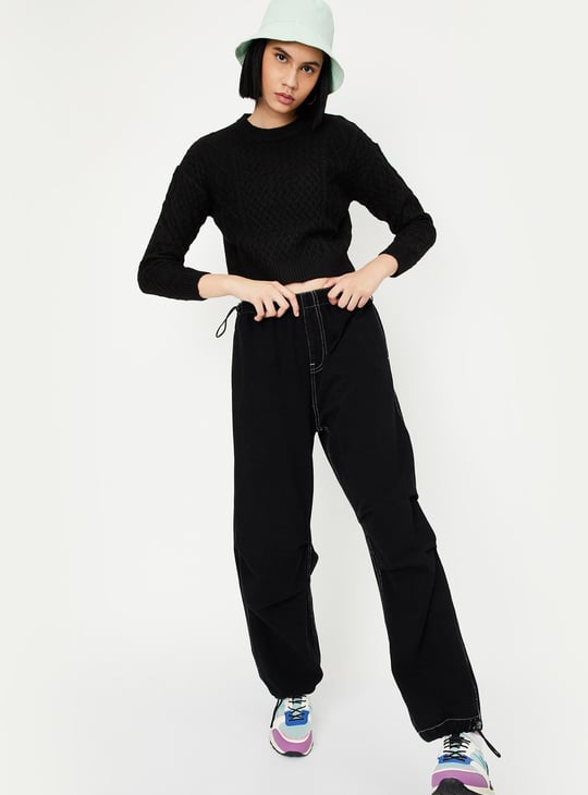 Women Cable Knit Cropped Sweater