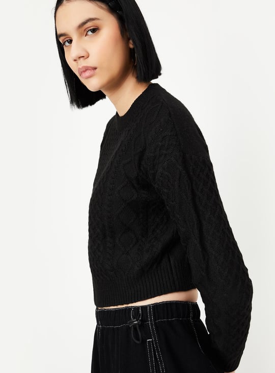 Women Cable Knit Cropped Sweater
