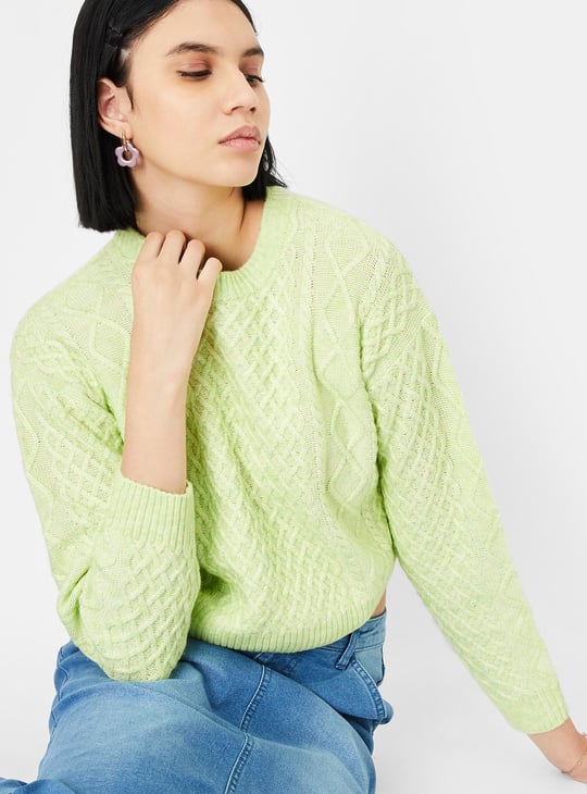 Women Cable Knit Cropped Sweater