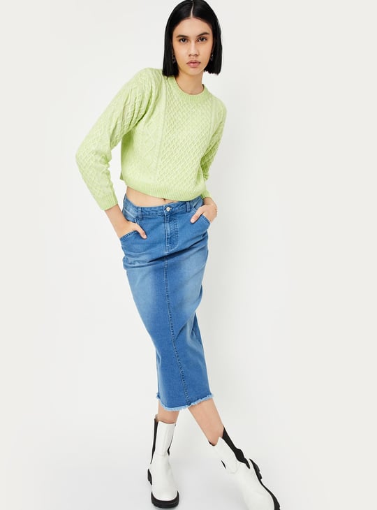 Women Cable Knit Cropped Sweater