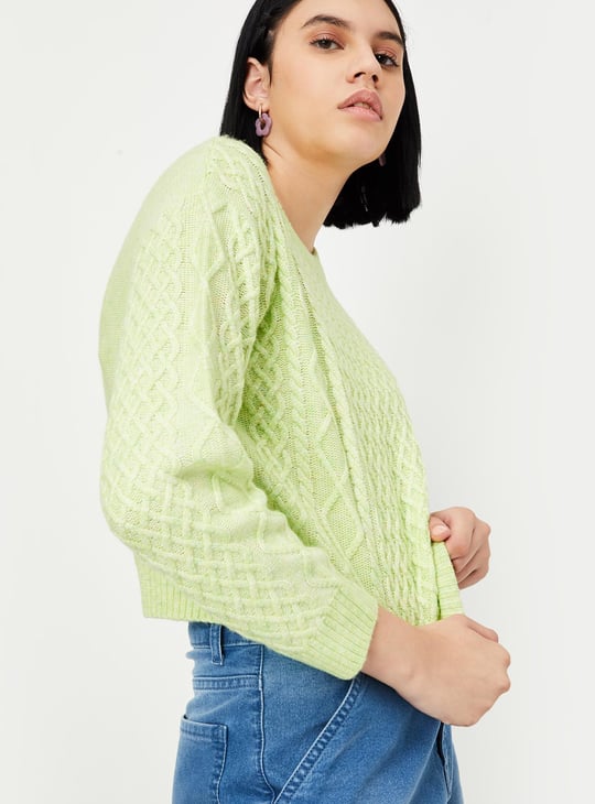 Women Cable Knit Cropped Sweater