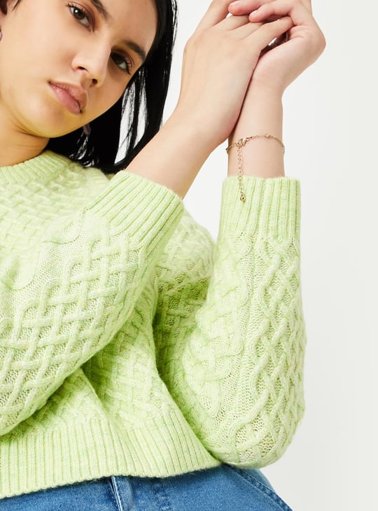 Women Cable Knit Cropped Sweater