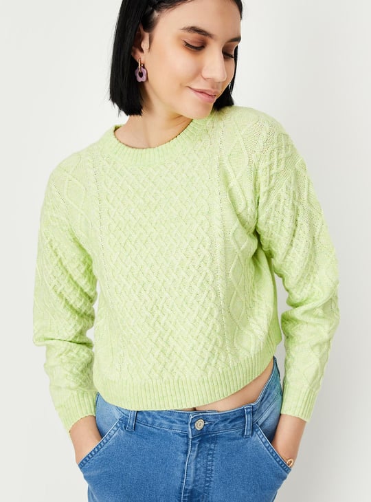 Women Cable Knit Cropped Sweater