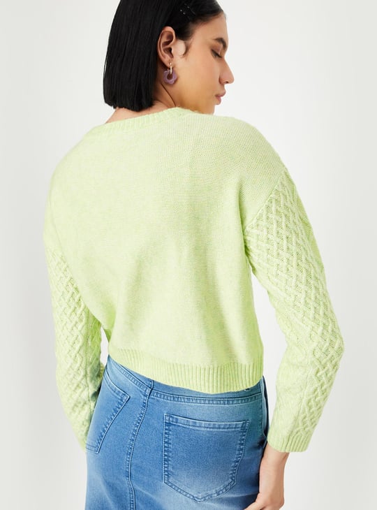 Women Cable Knit Cropped Sweater