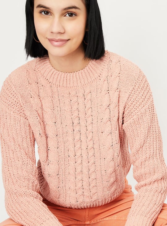 Women Cable Knit Cropped Sweater