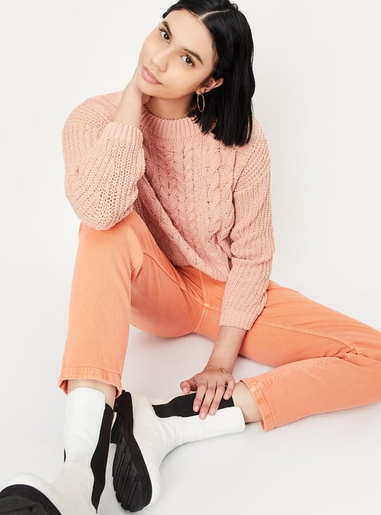 Women Cable Knit Cropped Sweater