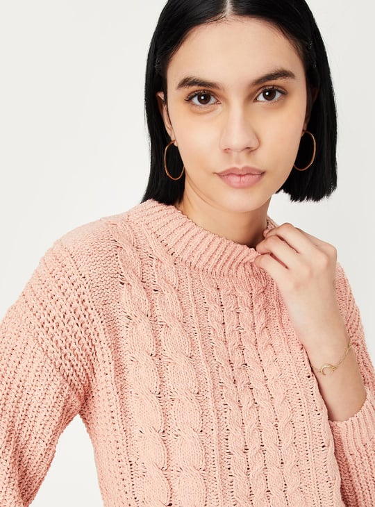Women Cable Knit Cropped Sweater