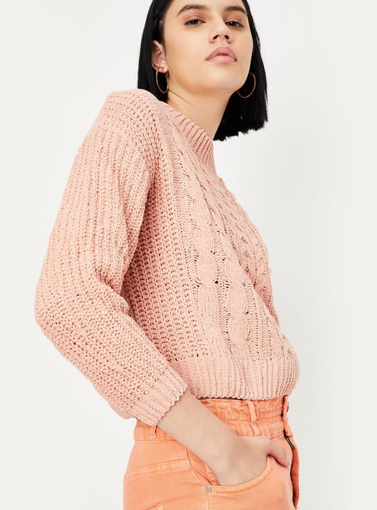 Women Cable Knit Cropped Sweater