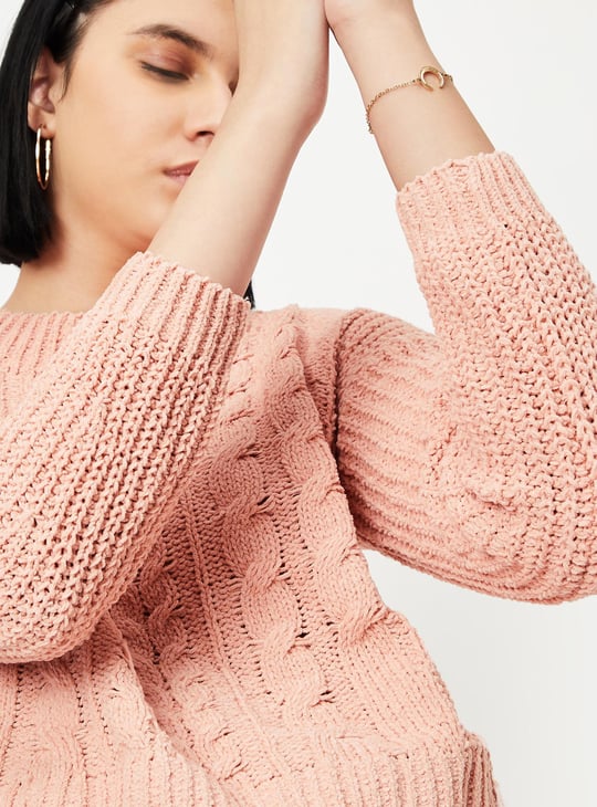 Women Cable Knit Cropped Sweater