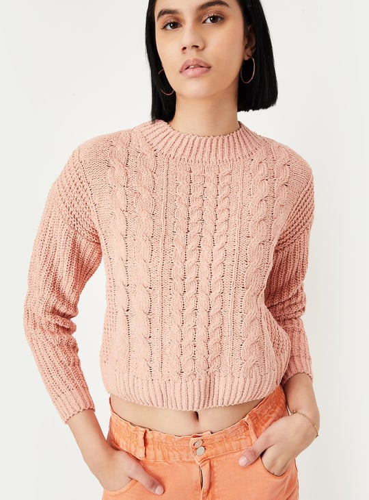 Women Cable Knit Cropped Sweater