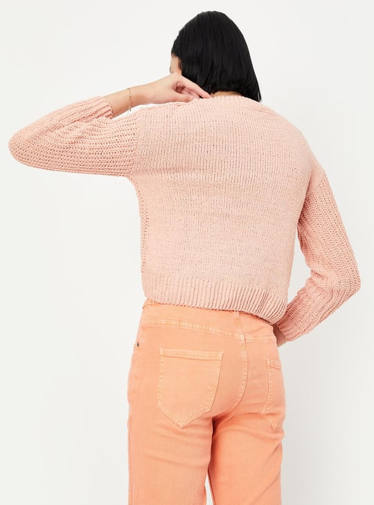 Women Cable Knit Cropped Sweater