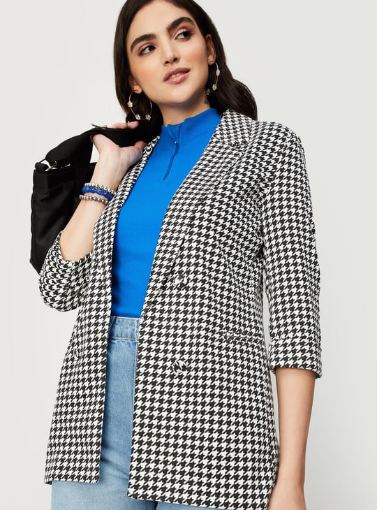 Women Houndstooth Casual Blazer