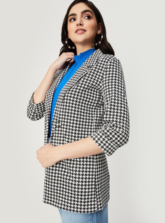 Women Houndstooth Casual Blazer