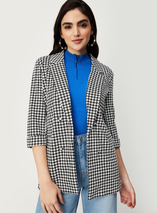 Women Houndstooth Casual Blazer