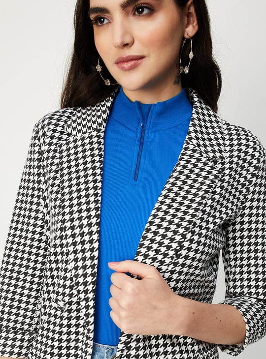 Women Houndstooth Casual Blazer