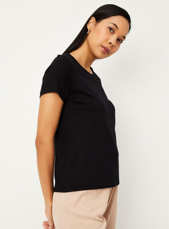 Women Solid Smocked Shoulder T-shirt