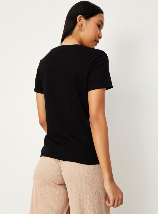 Women Solid Smocked Shoulder T-shirt