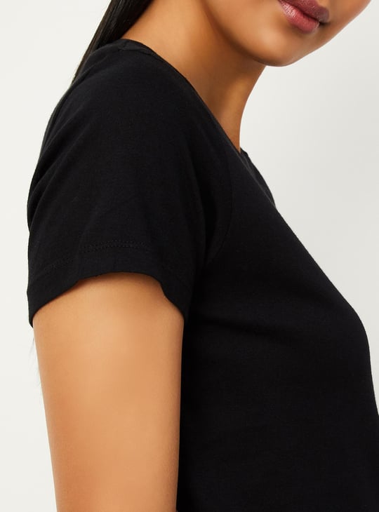 Women Solid Smocked Shoulder T-shirt