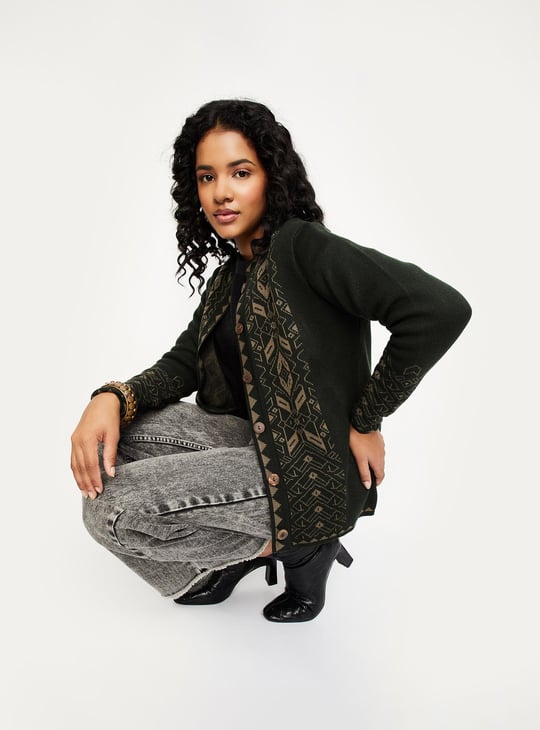 Women Argyle Knitted Cardigan