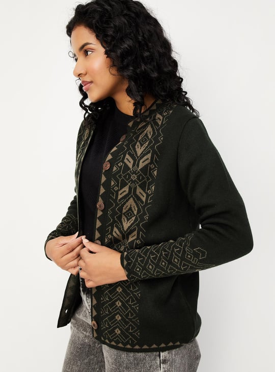 Women Argyle Knitted Cardigan