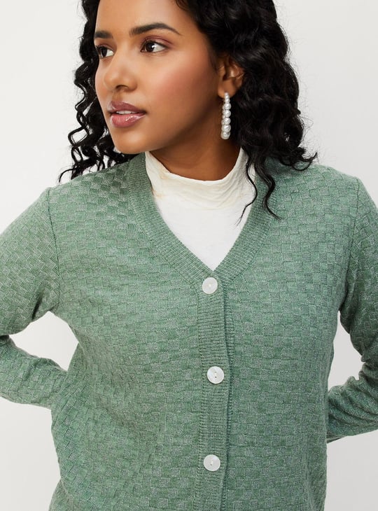 Women Checked Knit Cardigan