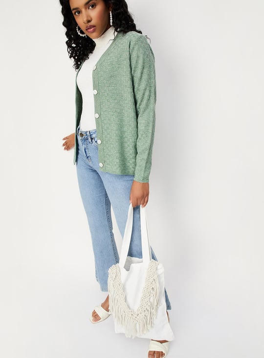 Women Checked Knit Cardigan
