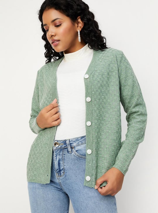 Women Checked Knit Cardigan