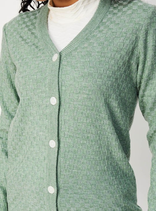 Women Checked Knit Cardigan