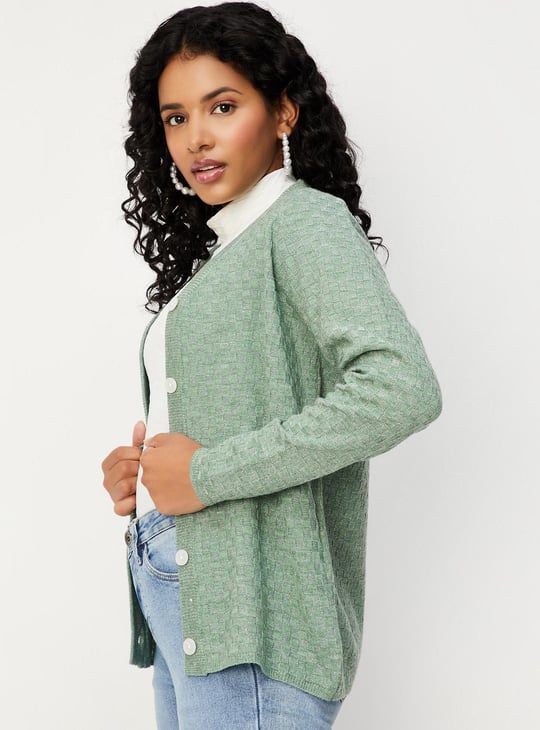 Women Checked Knit Cardigan