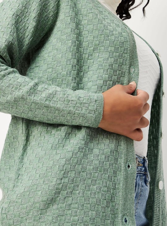 Women Checked Knit Cardigan