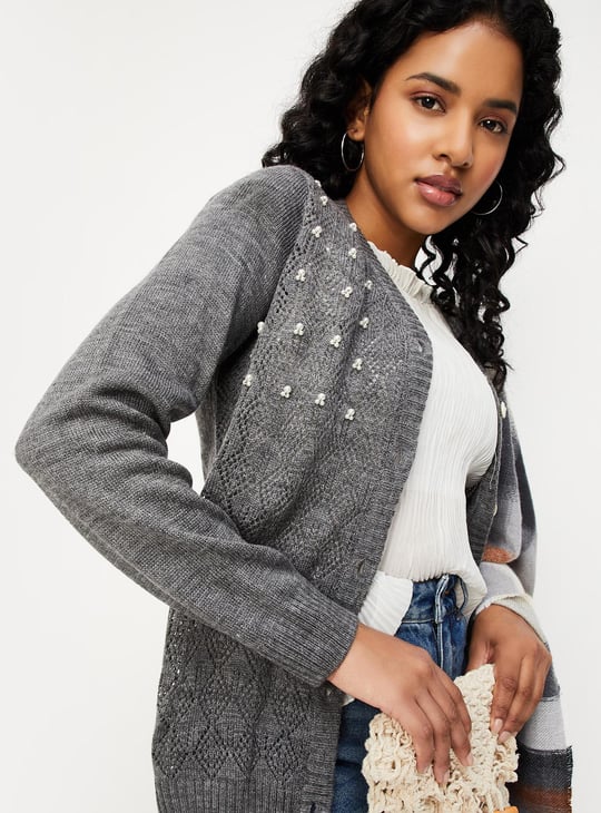 Women Pearl Embellished Cardigan