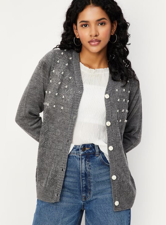 Women Pearl Embellished Cardigan