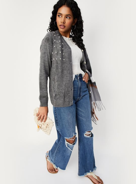 Women Pearl Embellished Cardigan