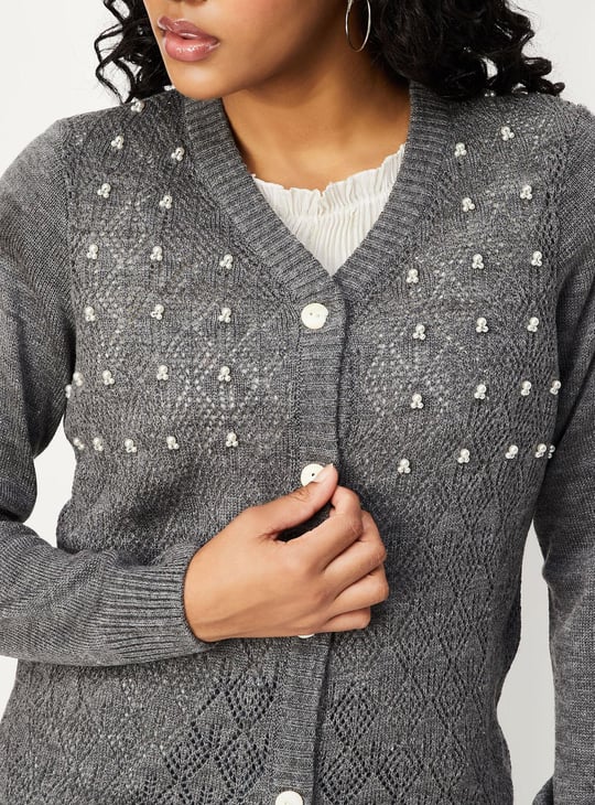 Women Pearl Embellished Cardigan