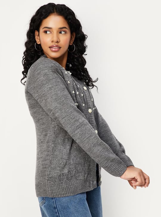 Women Pearl Embellished Cardigan