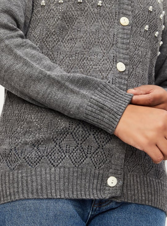 Women Pearl Embellished Cardigan
