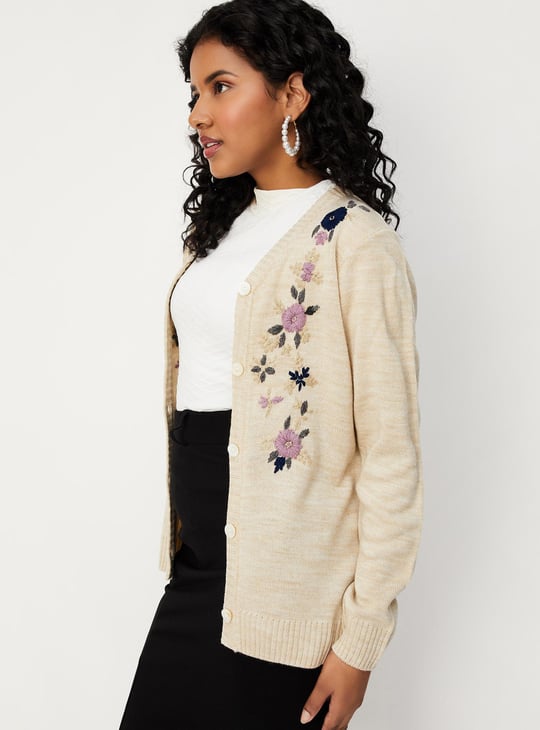 Women Floral Embroidered Knit Cardigan