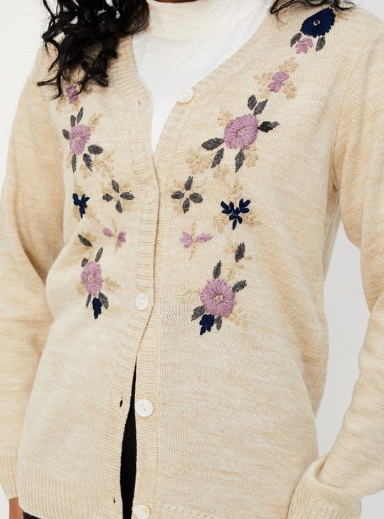 Women Floral Embroidered Knit Cardigan