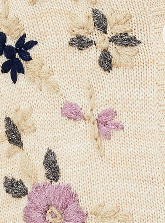 Women Floral Embroidered Knit Cardigan