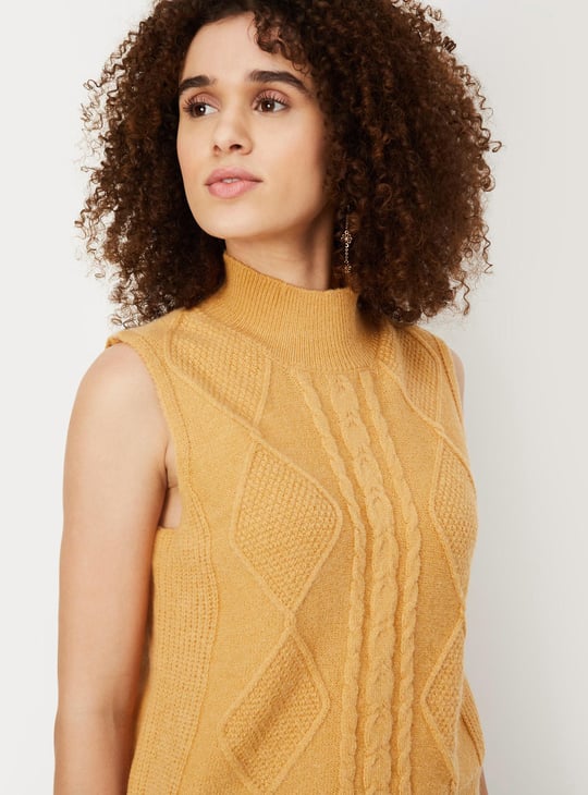 Women Cable Knit Sleeveless Sweater