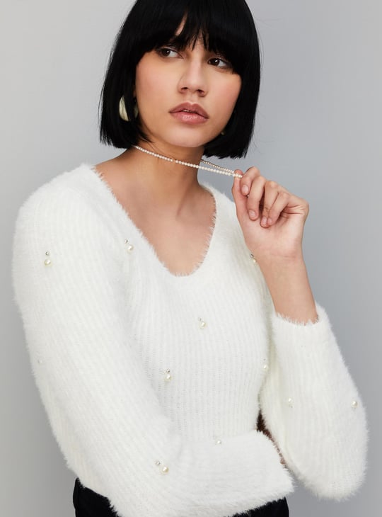 Women Pearl Embellished Sweater