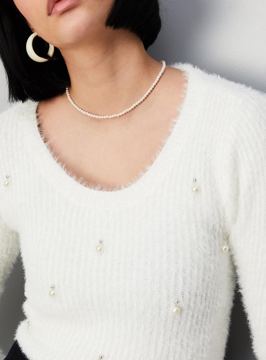 Women Pearl Embellished Sweater