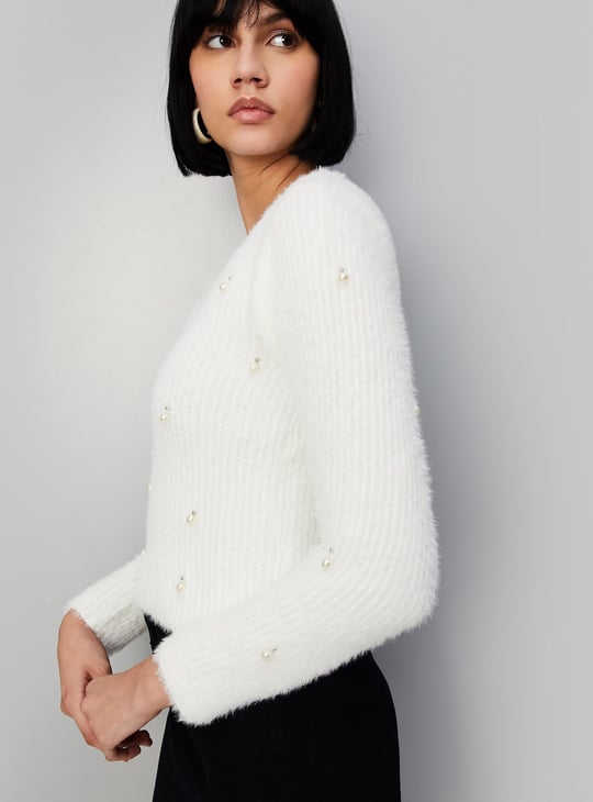 Women Pearl Embellished Sweater