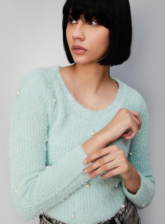 Women Pearl Embellished Sweater