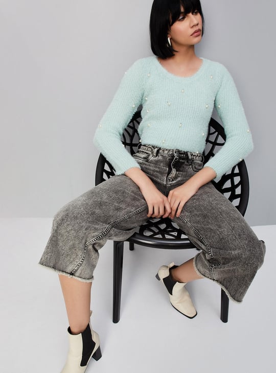 Women Pearl Embellished Sweater