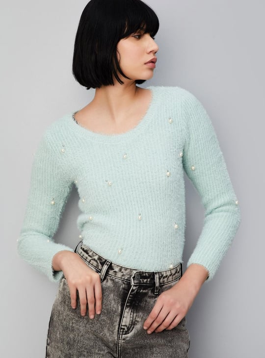 Women Pearl Embellished Sweater