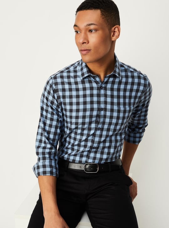 Men Slim Fit Gingham Check Shirt